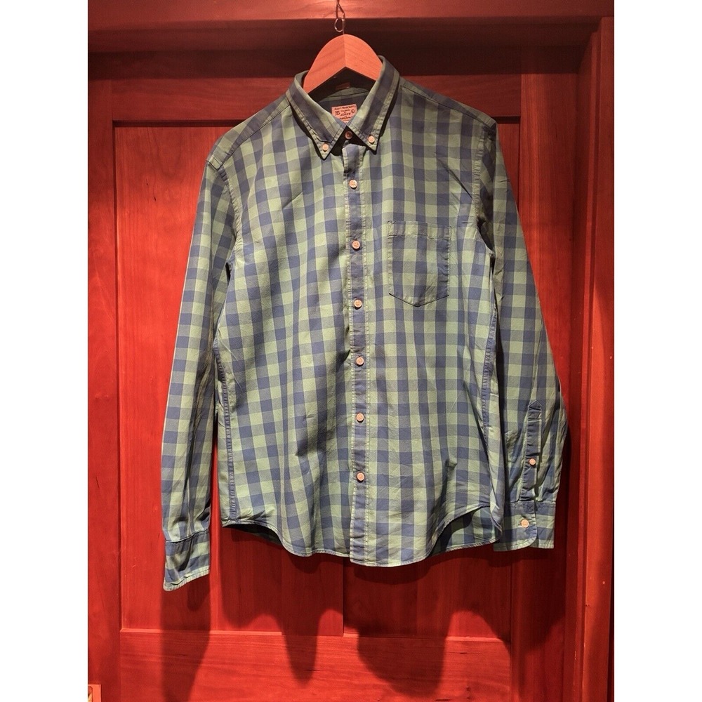 J.Crew vintage 100% cotton large slim fit button down blue and green check - Picture 7 of 8